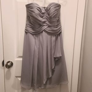 David's Bridal Bridesmaid Dress Grey Strapless Crinkle Chiffon Size 10